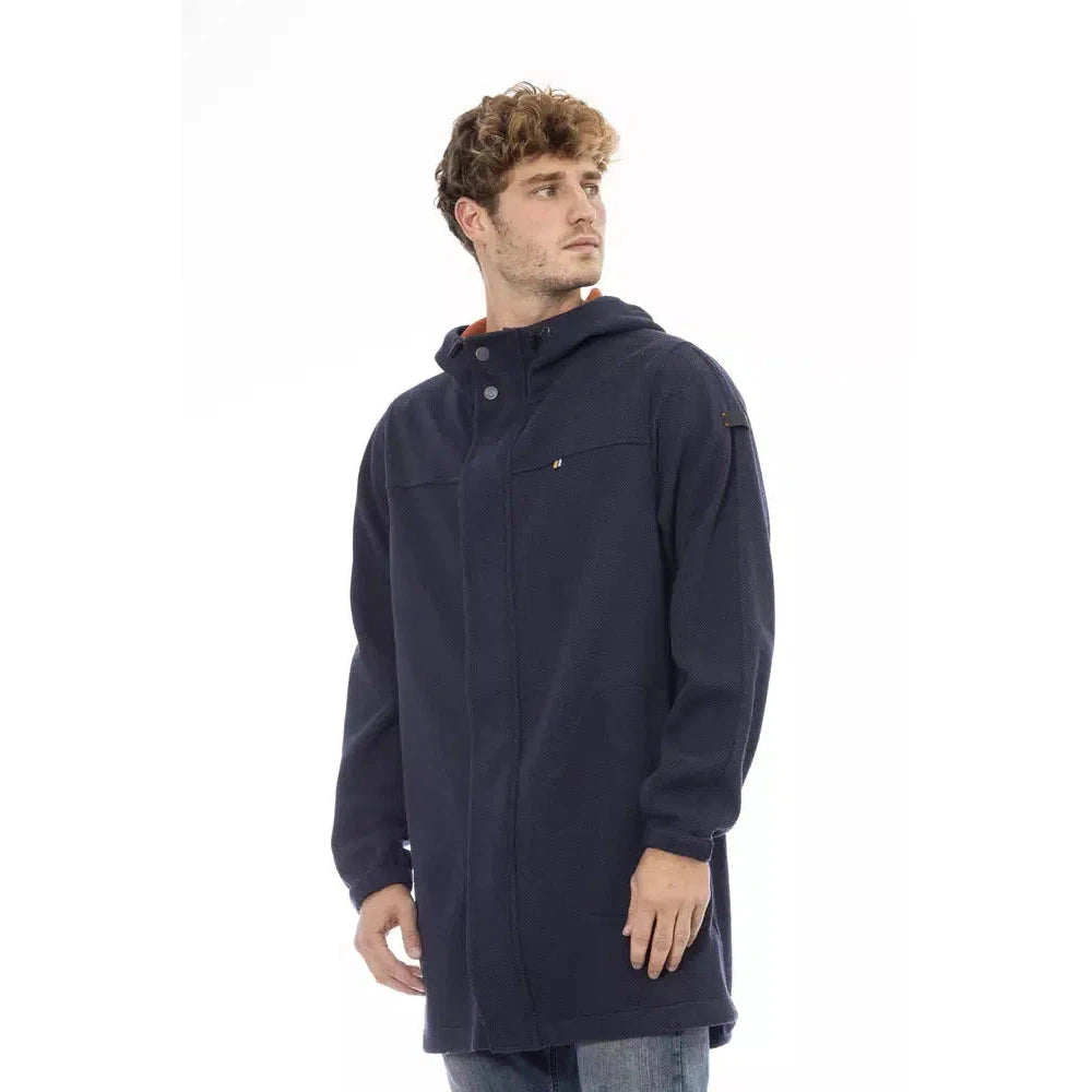 Distretto12 Versatile Blue Hooded Jacket with Backpack Feature