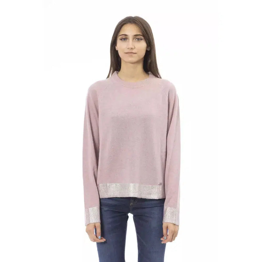 Baldinini Trend Chic Crew Neck Monogram Sweater in Pink