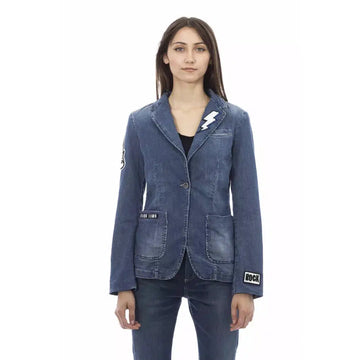 Baldinini Trend Blue Cotton Jackets & Coat