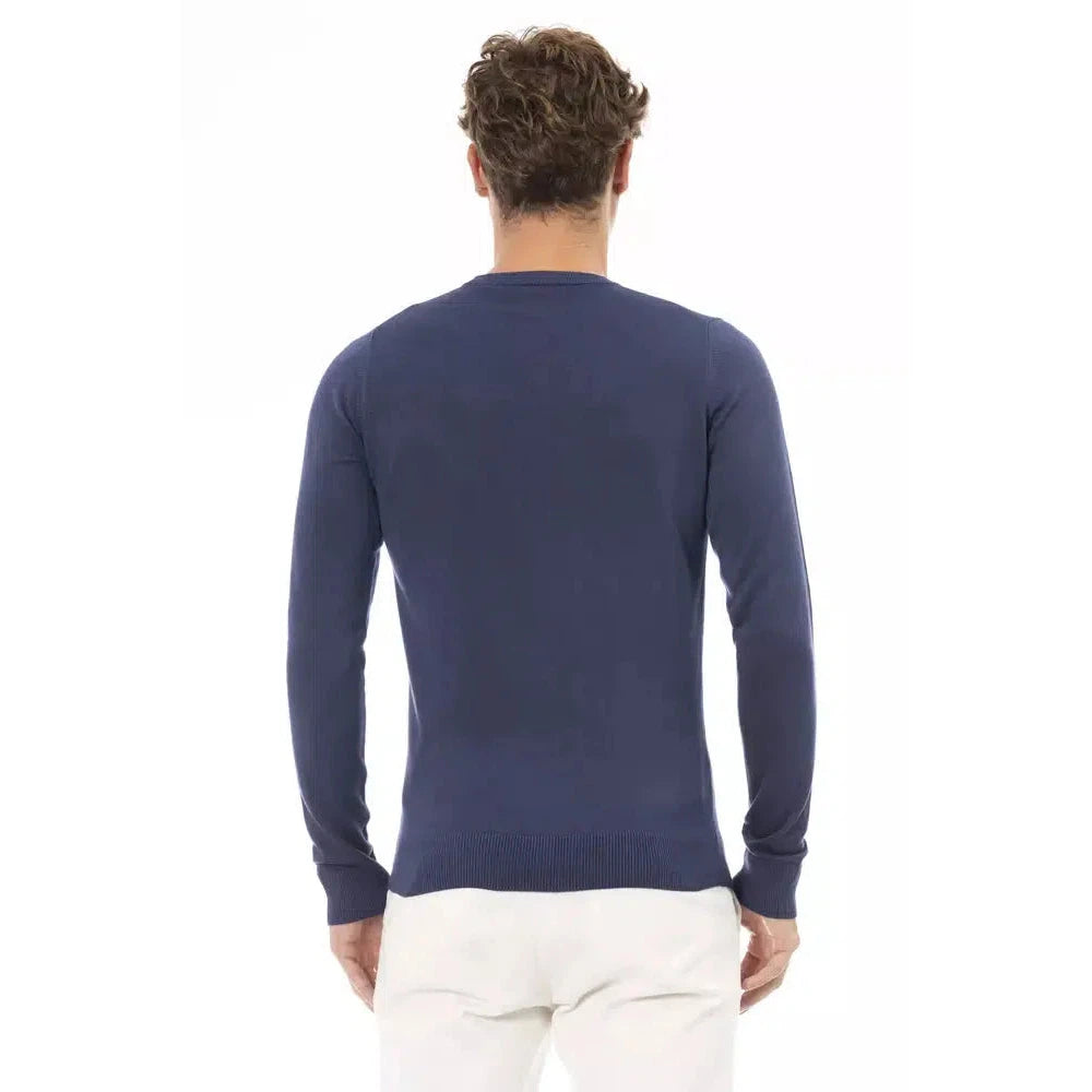 Baldinini Trend Elegant Blue Crew Neck Cashmere Blend Sweater