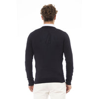 Baldinini Trend Chic Blue V-Neck Sweater with Signature Detail