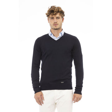 Baldinini Trend Elegant Blue V-Neck Cashmere-Blend Sweater