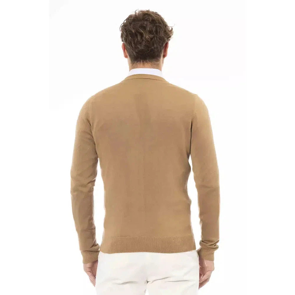 Baldinini Trend Beige V-Neck Modal Cashmere Sweater