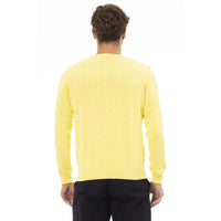 Baldinini Trend Elegant Yellow Crew Neck Sweater with Metal Monogram