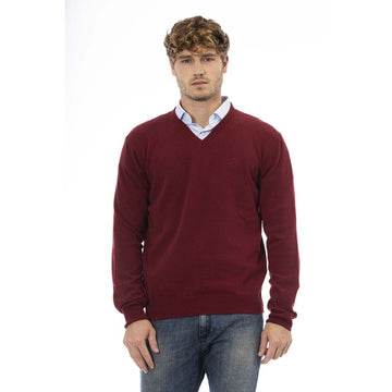 Sergio Tacchini Elegant Burgundy Wool V-Neck Sweater