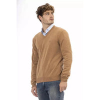 Sergio Tacchini Elegant Beige V-Neck Wool Sweater for Men