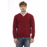 Sergio Tacchini Elegant Red V-Neck Wool Sweater