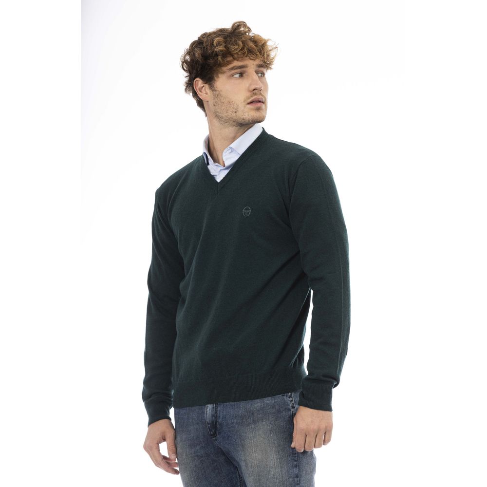 Sergio Tacchini Vibrant Green V-Neck Wool Sweater