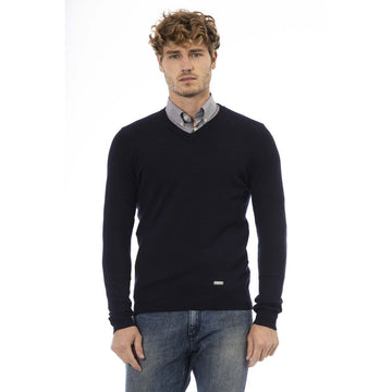 Baldinini Trend Elegant Blue V-Neck Wool-Blend Sweater