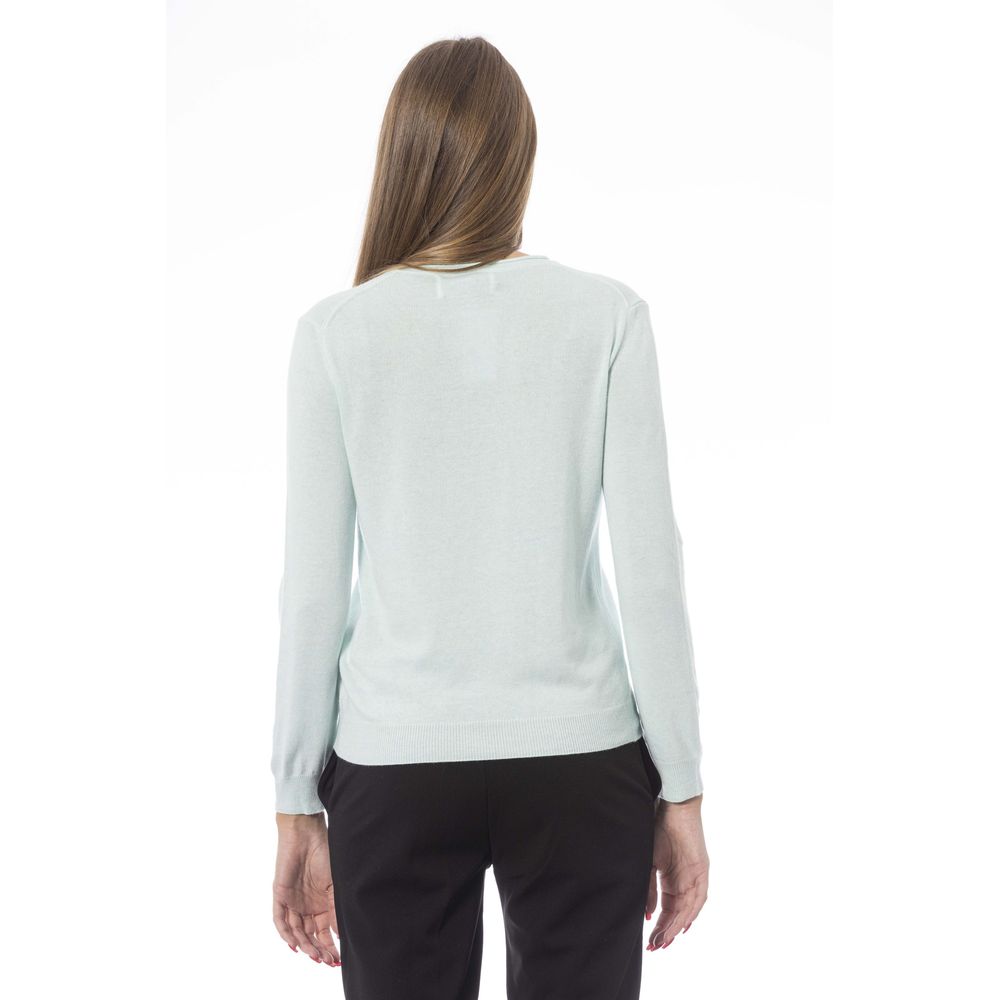 Baldinini Trend Elegant Light Blue V-neck Cashmere Blend Sweater
