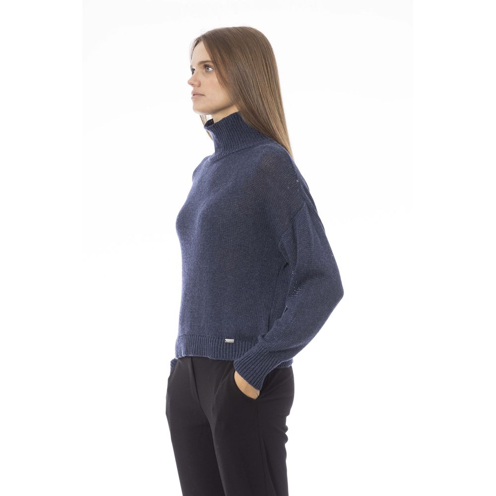 Baldinini Trend Elegant Volcano Neck Blue Sweater