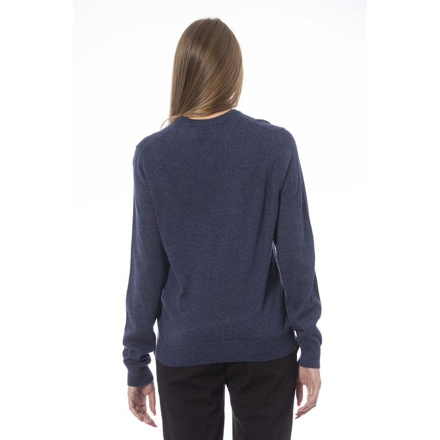 Baldinini Trend Chic V-Neck Blue Sweater