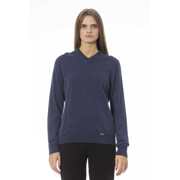 Baldinini Trend Chic V-Neck Blue Sweater