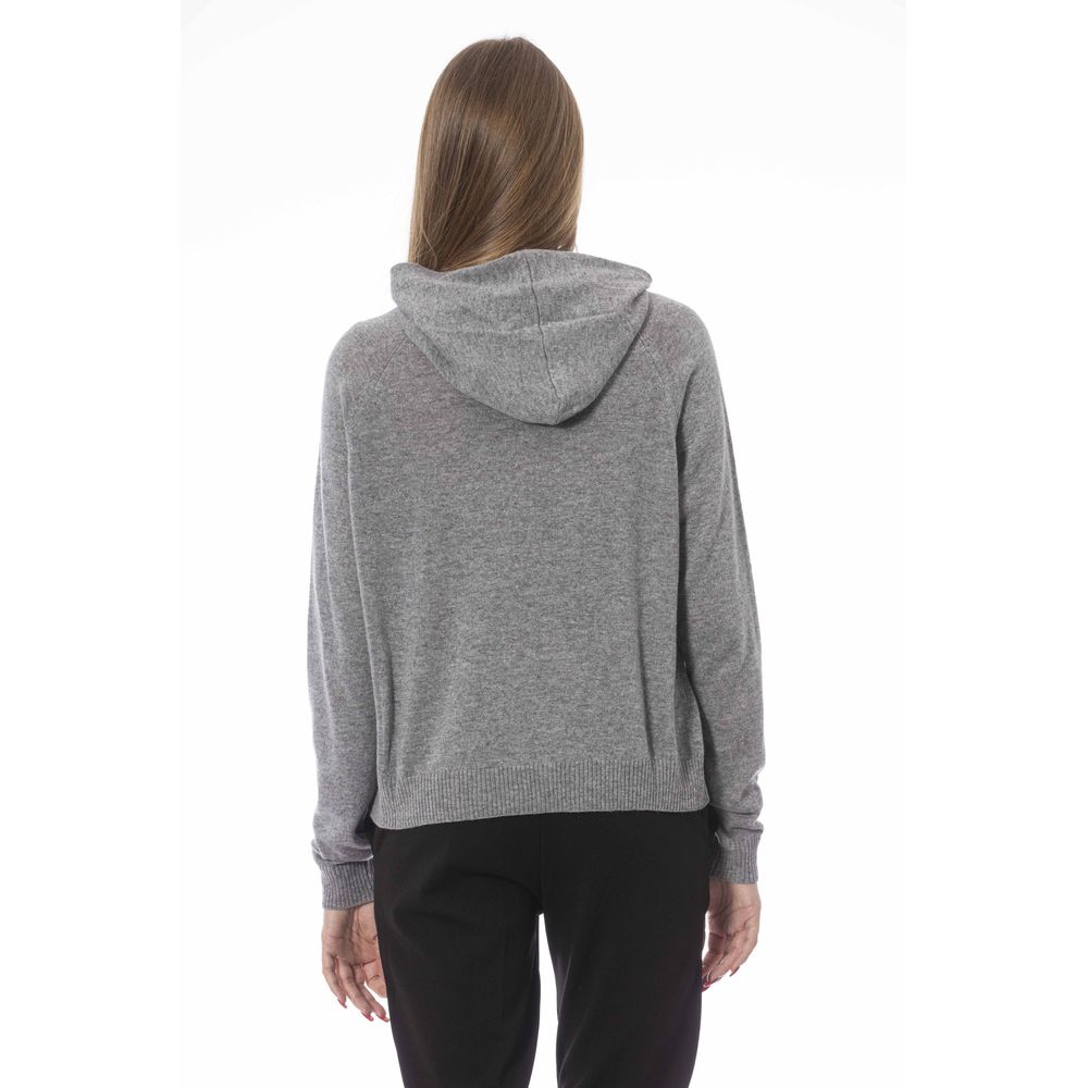 Baldinini Trend Chic Cozy Hooded Knit Sweater in Gray
