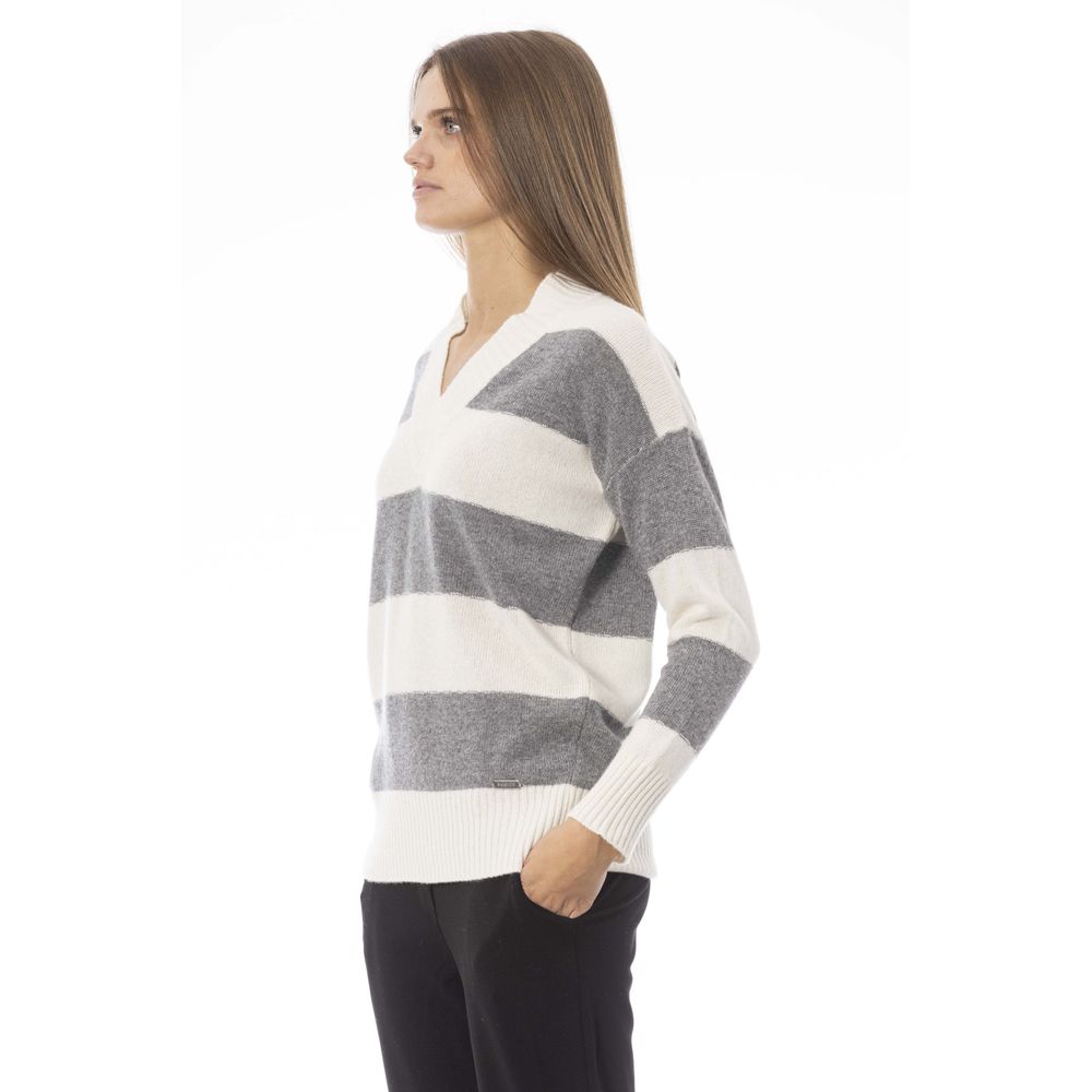 Baldinini Trend Chic V-Neck Wool-Blend Sweater in Gray