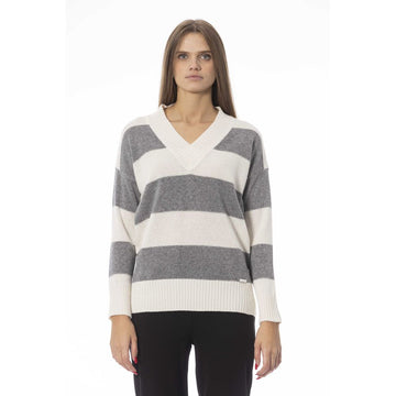 Baldinini Trend Chic V-Neck Wool-Blend Sweater in Gray