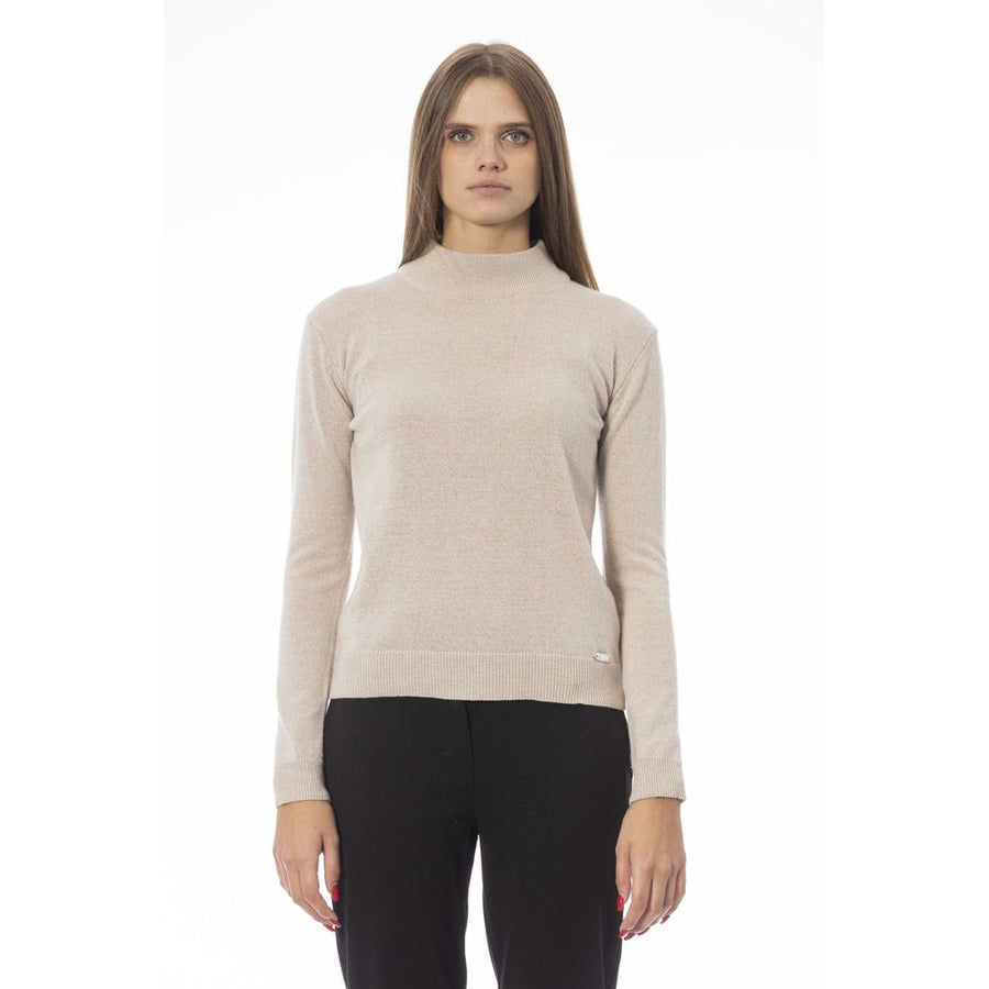 Baldinini Trend Chic Beige Turtleneck Cashmere Blend Sweater