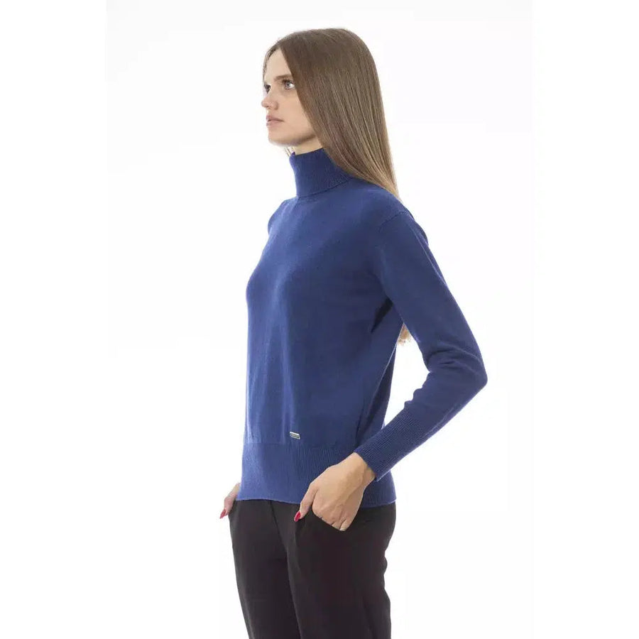 Baldinini Trend Elegant Turtleneck Sweater - Blue Wool-Cashmere Blend