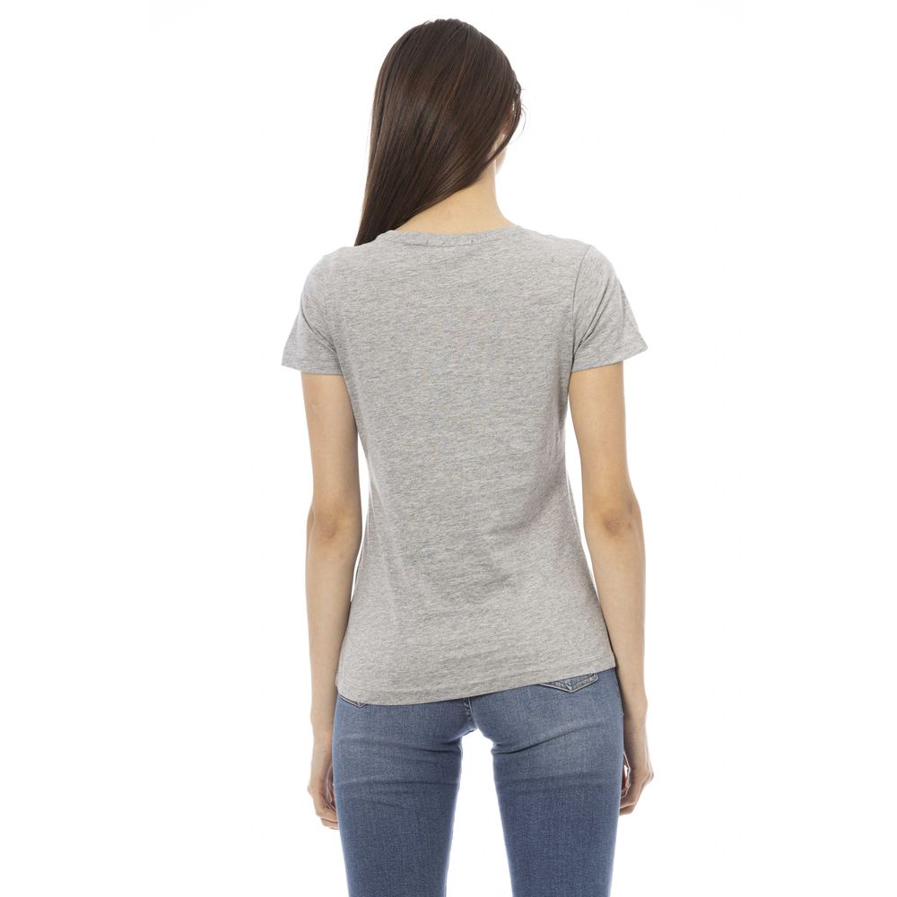 Trussardi Action Elegant Gray Cotton-Blend Tee with Chic Print