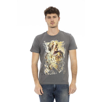 Trussardi Action Chic Gray Cotton Tee with Statement Print
