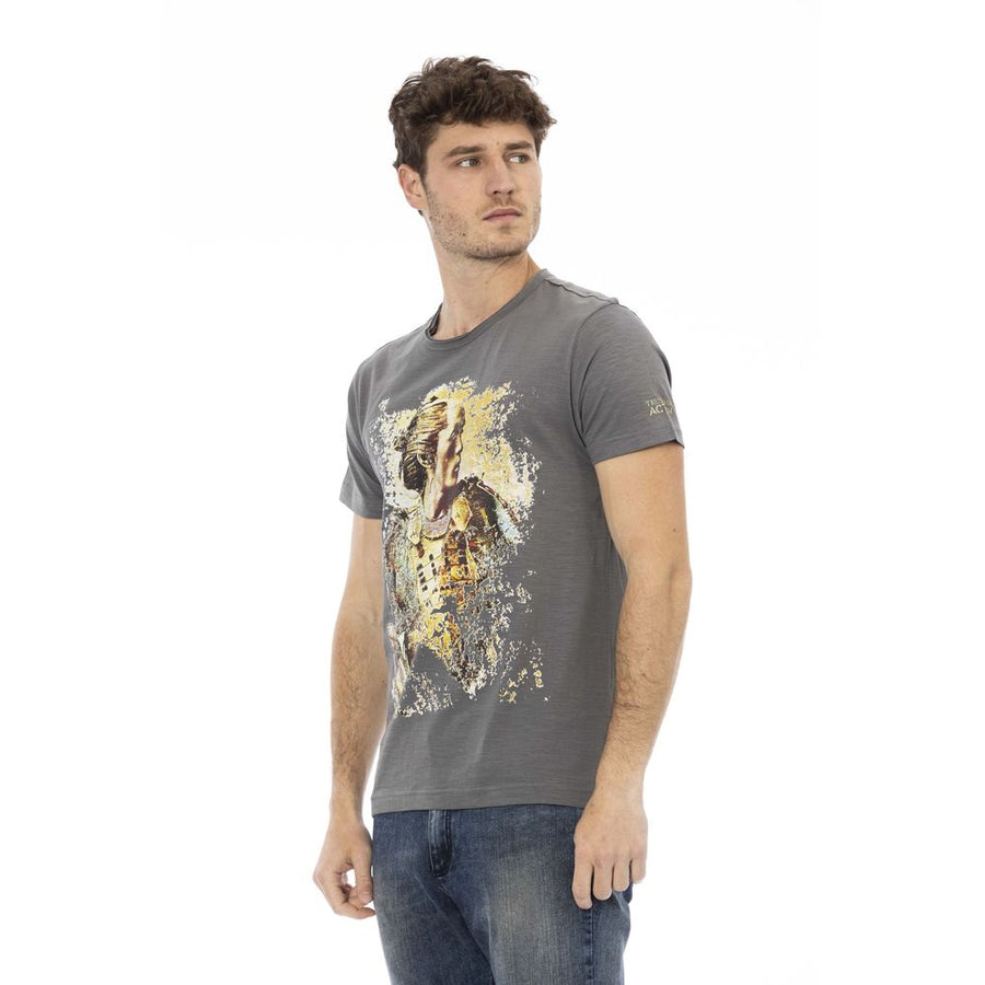 Trussardi Action Chic Gray Cotton Tee with Statement Print
