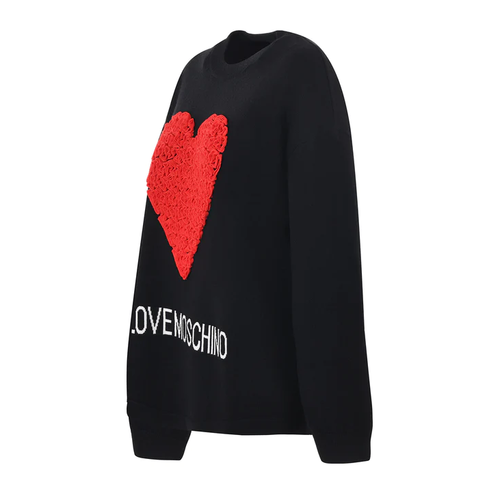 Love Moschino Embossed Heart Ruffle Wool Blend Sweater
