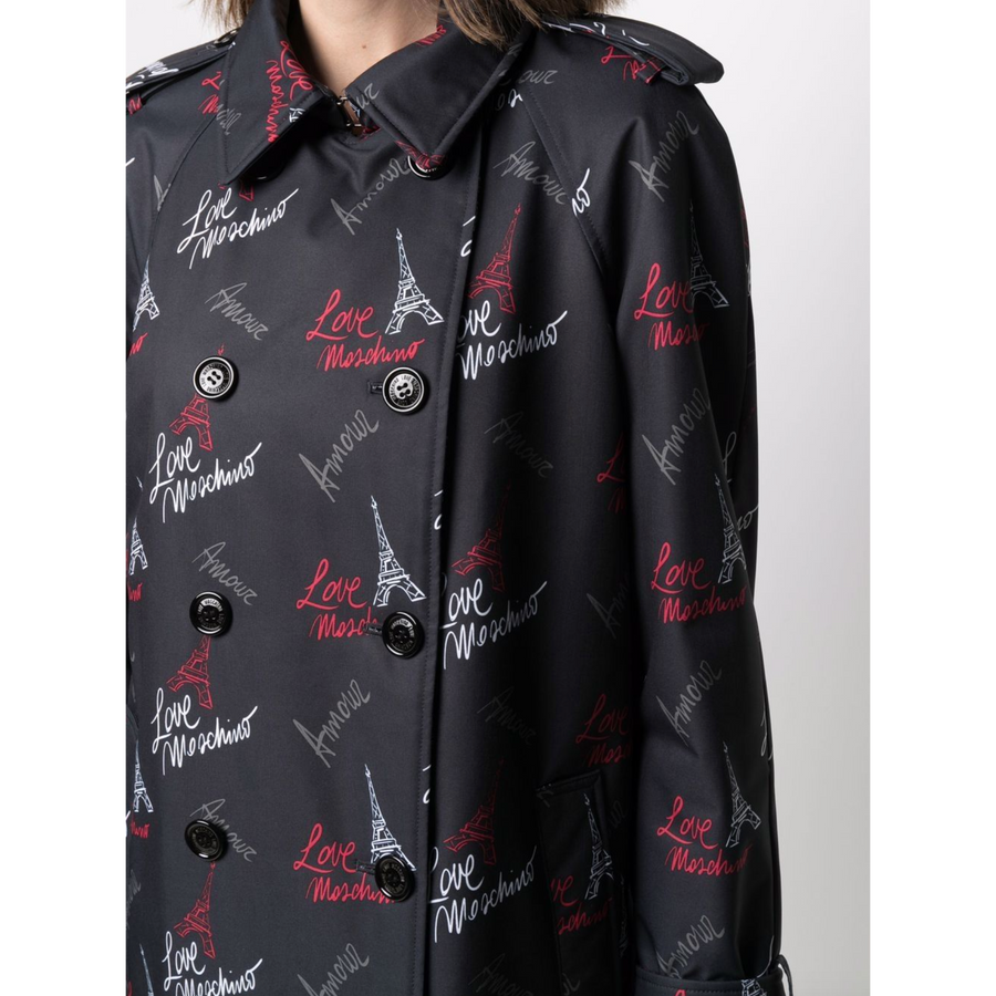 Love Moschino Elegant Black Buttoned Coat