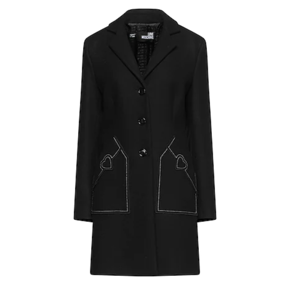 Love Moschino Chic Wool Blend Black Coat with Heart Detail