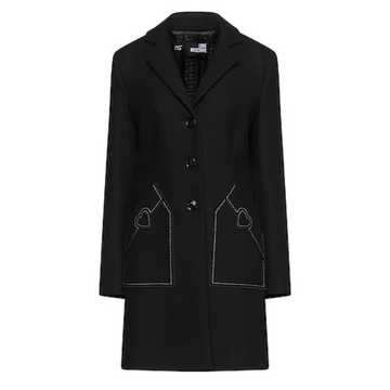 Love Moschino Chic Black Wool Coat with Heart Embroidery Detail