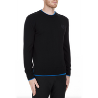 Kenzo Chic Black Cotton Sweater with Blue Accented Edges