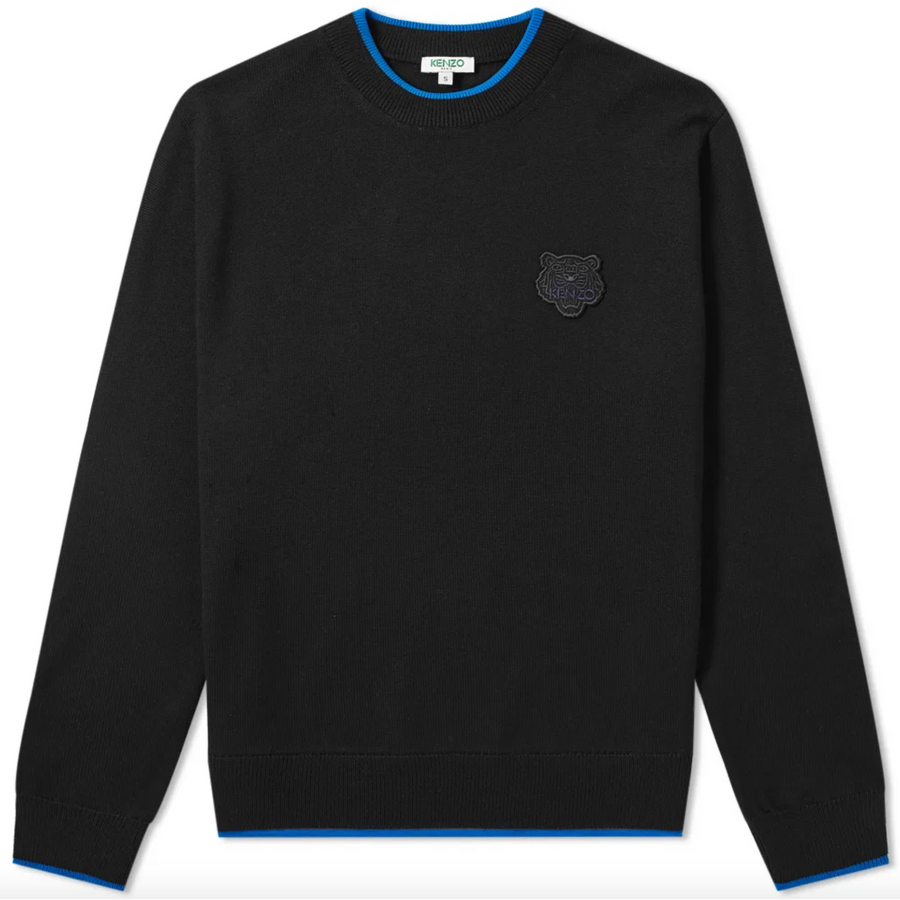 Kenzo Chic Black Cotton Sweater with Blue Accented Edges