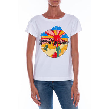 Love Moschino Chic Graphic Cotton Tee with Embossed Detail
