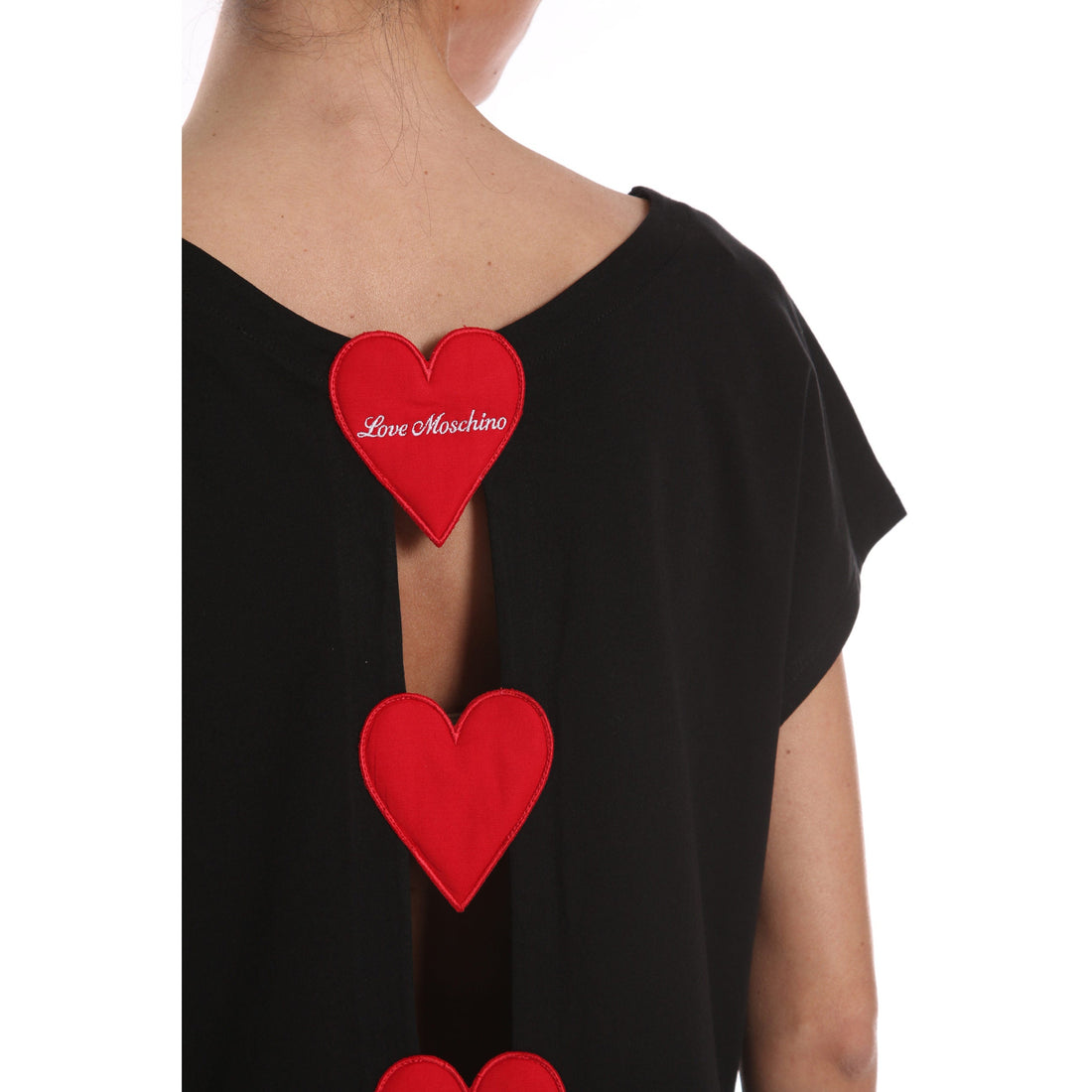 Love Moschino Chic Black Cotton Tee with Heart Details