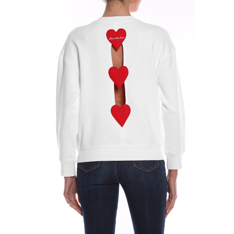 Love Moschino Embroidered Heart Back Slit Cotton Sweater