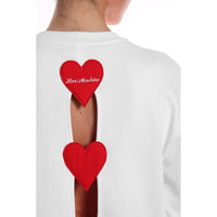 Love Moschino Embroidered Heart Back Slit Cotton Sweater