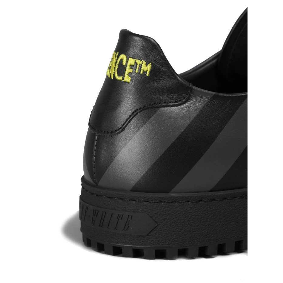 Off-White Stylish Calfskin Sneakers with Iconic Grey Stripes