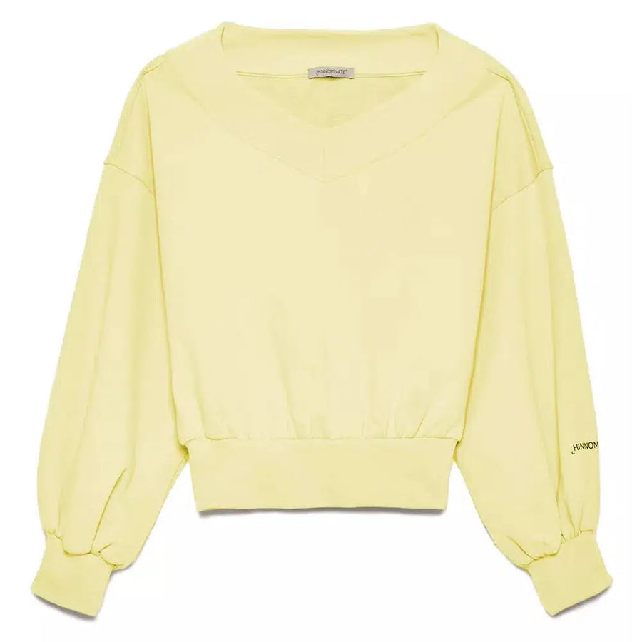 Hinnominate Chic Yellow V-Neck Cotton Sweatshirt