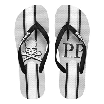 Philipp Plein Chic Gray Logo-Print Women's Flip Flops