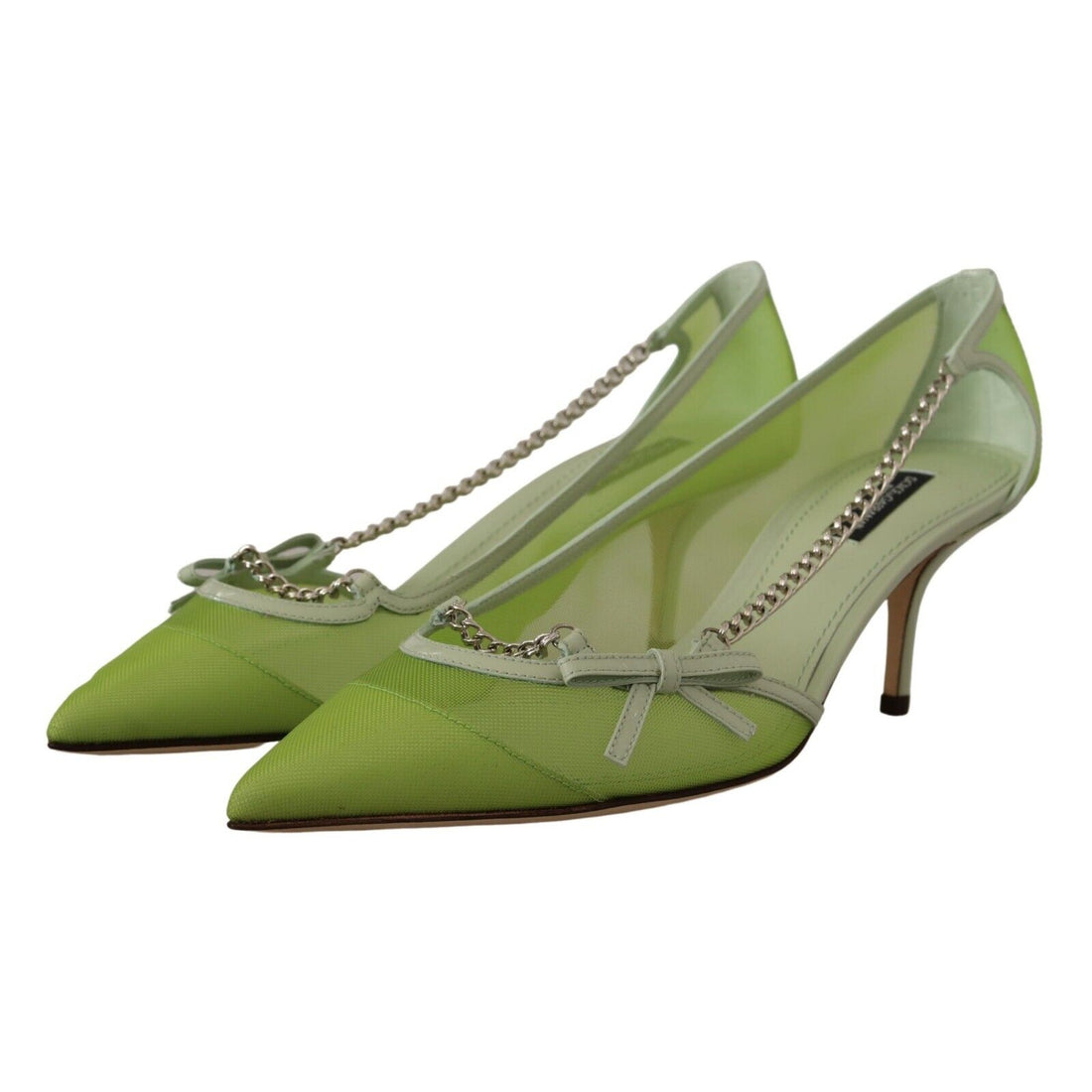 Dolce & Gabbana Green Mesh Leather Chains Heels Pumps Shoes
