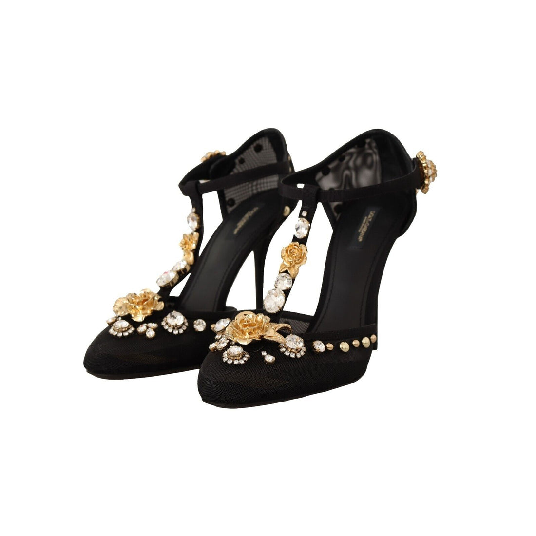 Dolce & Gabbana Elegant Crystal-Embellished Mesh T-Strap Pumps