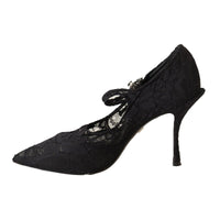 Dolce & Gabbana Black Lace Crystals Heels Mary Jane Pumps Shoes
