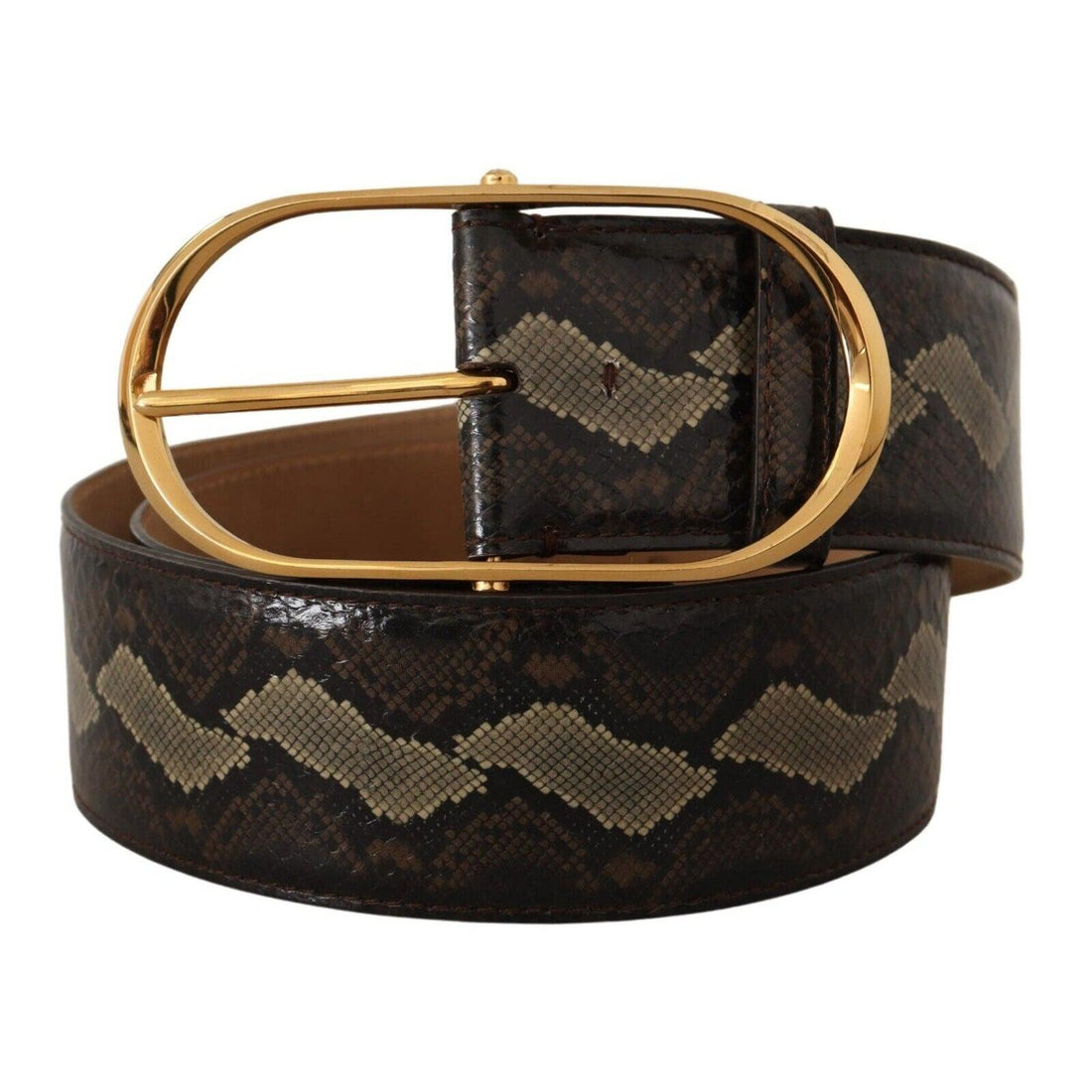 Dolce & Gabbana Elegant Snakeskin Belt with Gold Oval Buckle