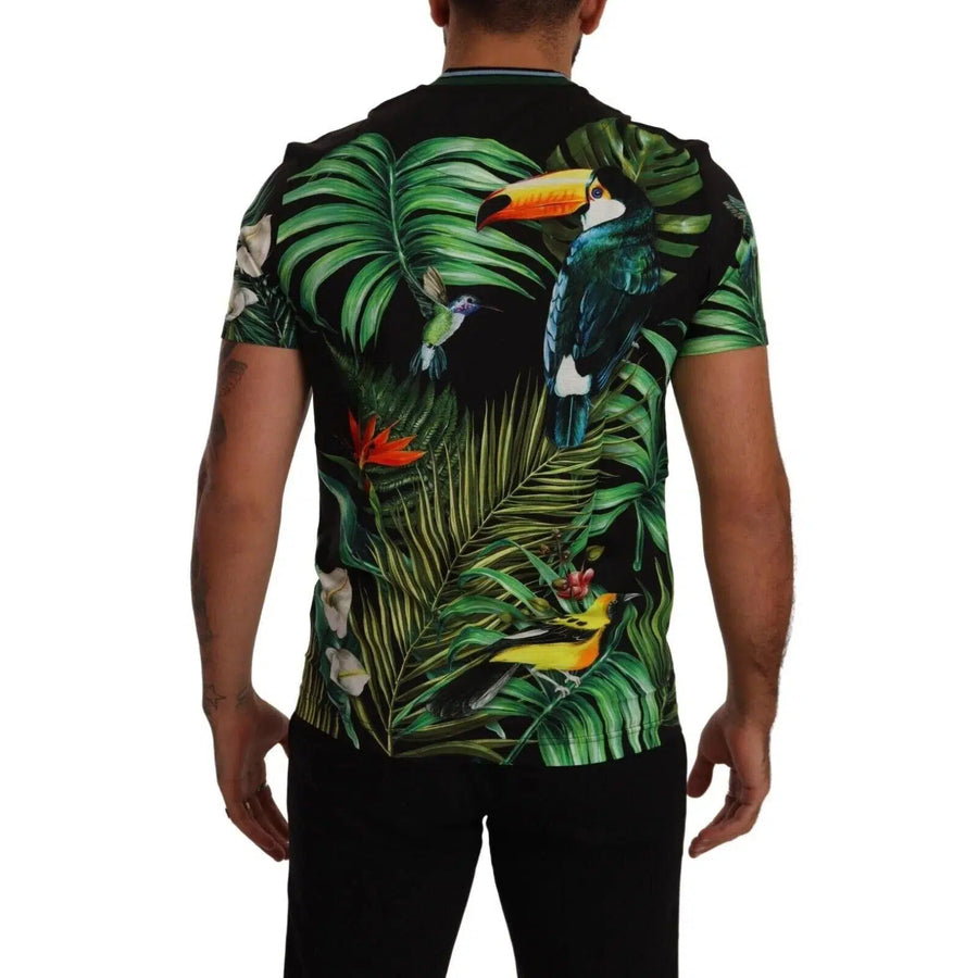 Dolce & Gabbana Black Cotton Jungle Print Crewneck Top T-shirt