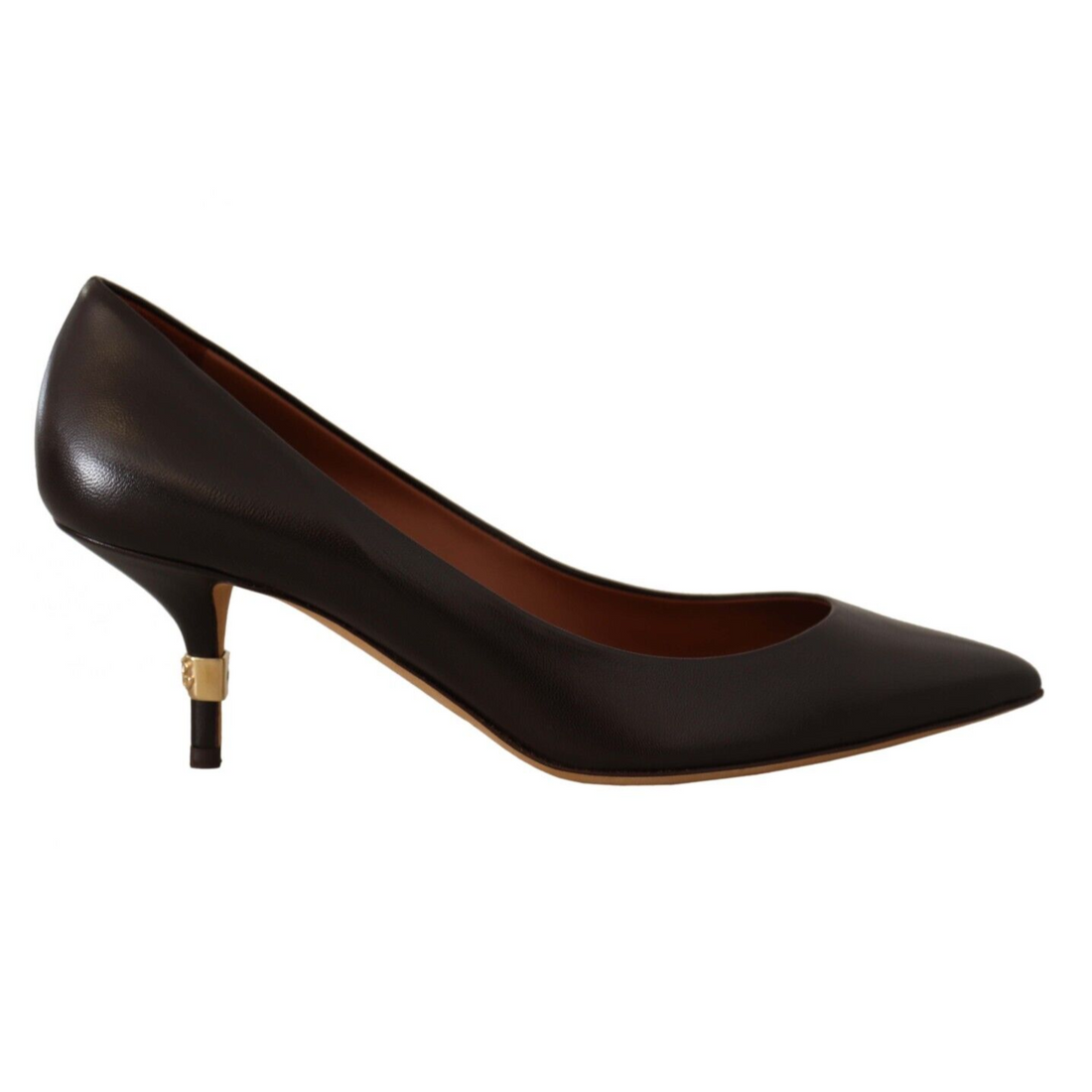 Dolce & Gabbana Brown Leather Kitten Mid Heels Pumps Shoes