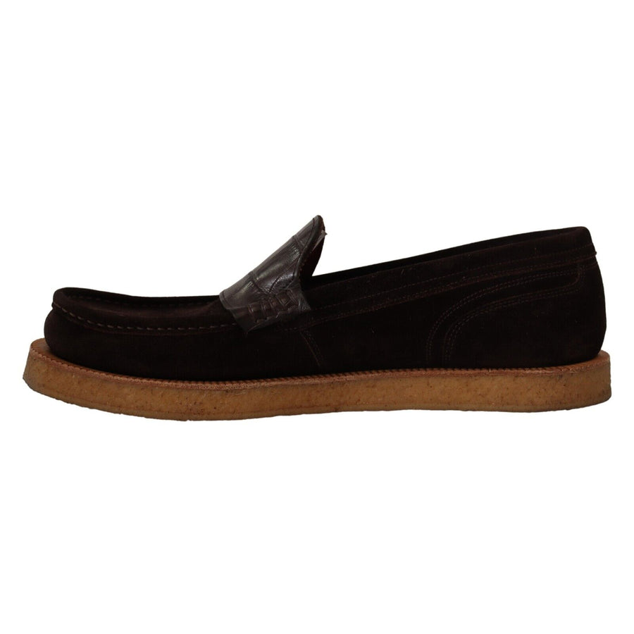 Dolce & Gabbana Brown Suede Leather Slip On Flats Moccasin Shoes