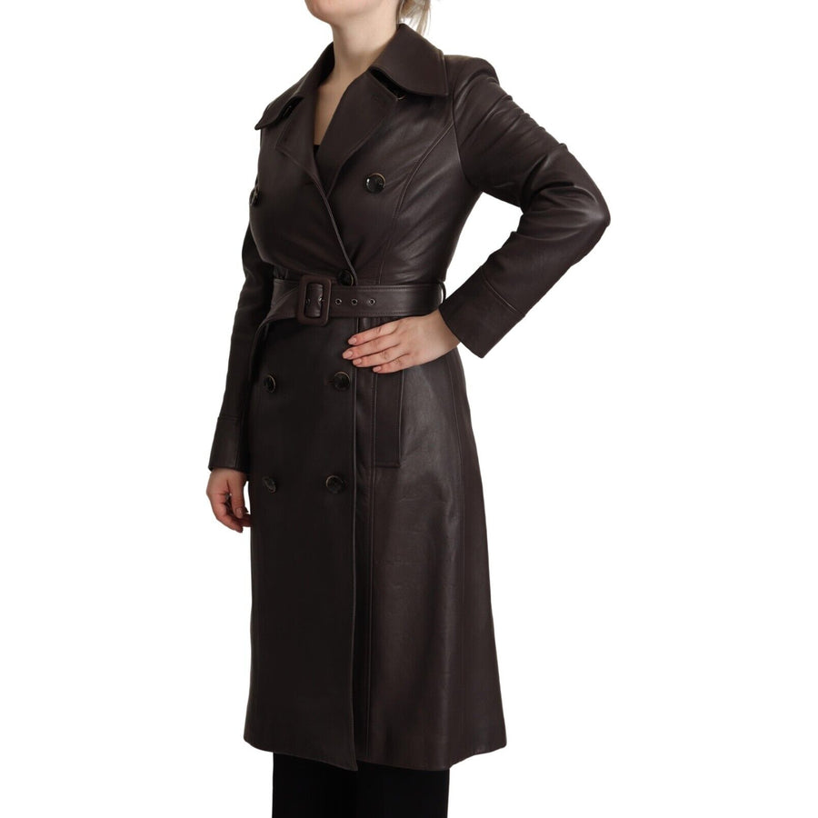 Dolce & Gabbana Dark Brown Leather Long Sleeves Belted Jacket