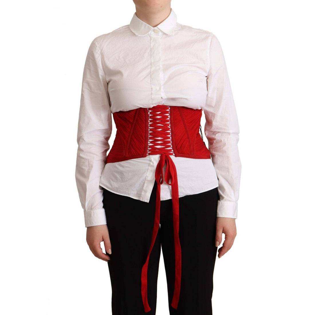 Dolce & Gabbana Red Corset Belt Stretch Waist Strap Top