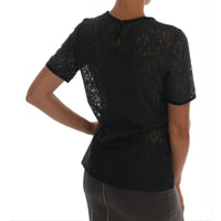 Dolce & Gabbana Dark Green Floral Lace Short Sleeve Blouse