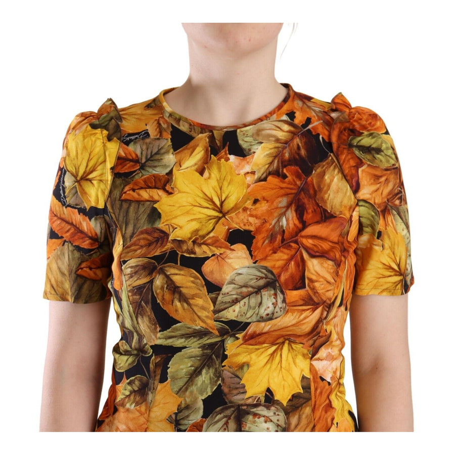 Dolce & Gabbana Multicolor Leaves Print Viscose Round Neck Blouse Top