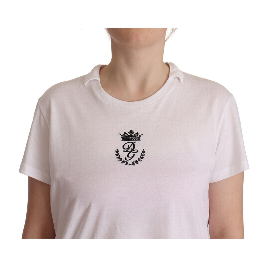 Dolce & Gabbana White DG Crown Print Cotton Collared Neck T-shirt